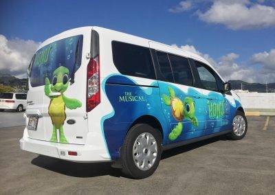 van with custom commercial vinyl wrap installed for honu the musical