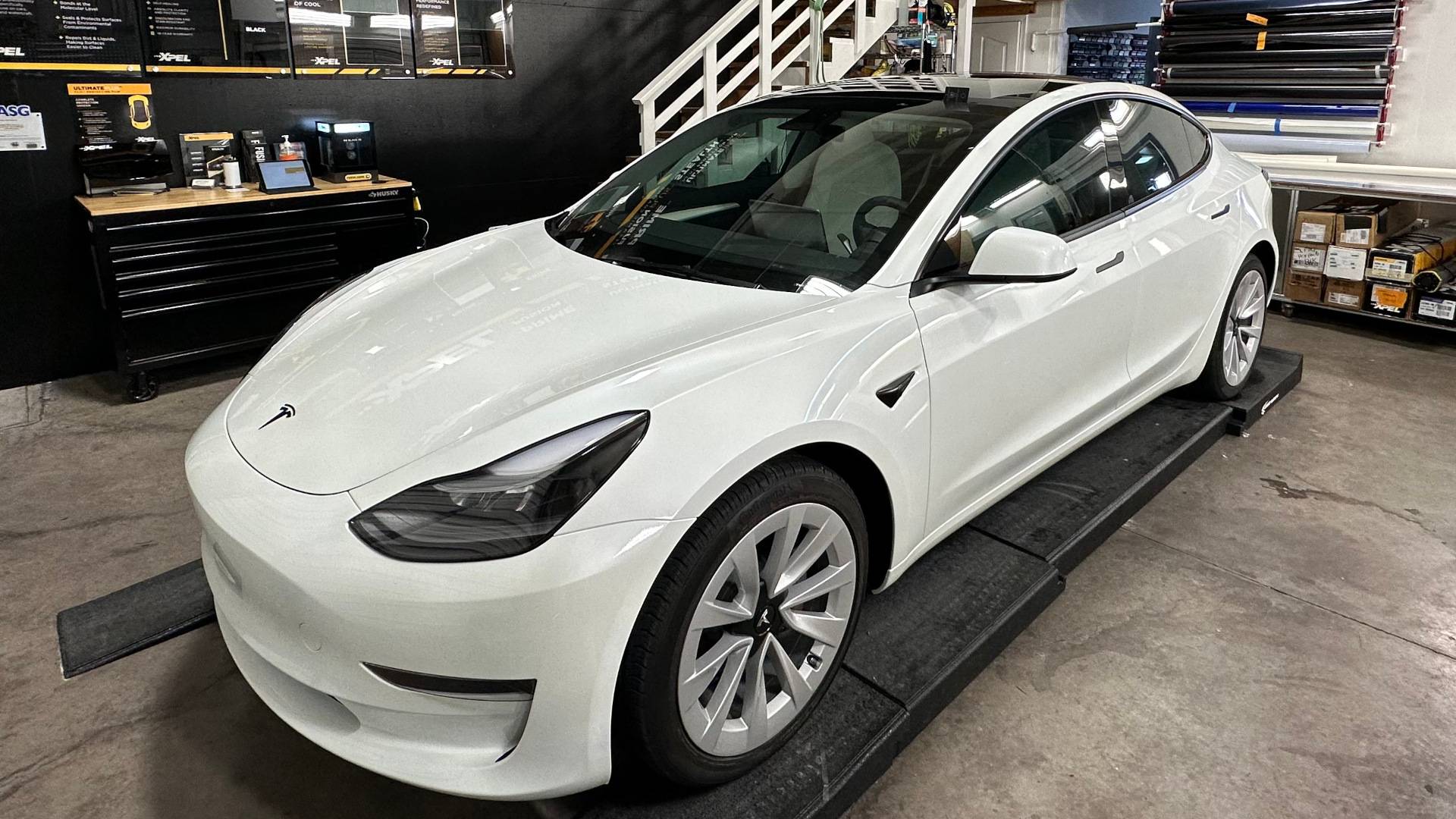 White Tesla with XPEL tint
