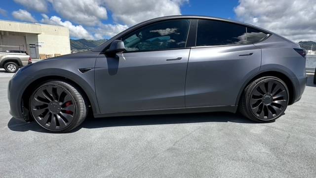 Grey Tesla with XPEL XR Black Tint